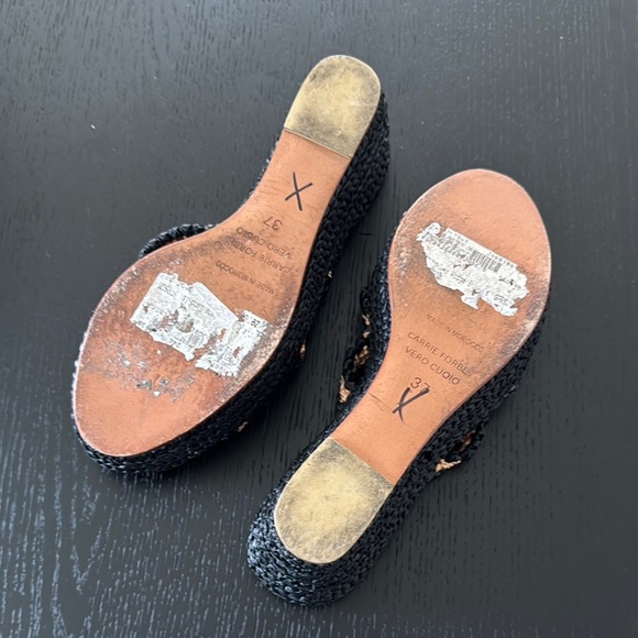 Carrie Forbes Black and Tan Women's Wedge Sandals - Picture 4 of 4